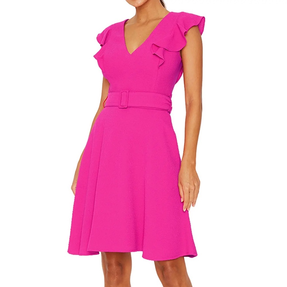 Black Halo Hailey flutter sleeve belted dress